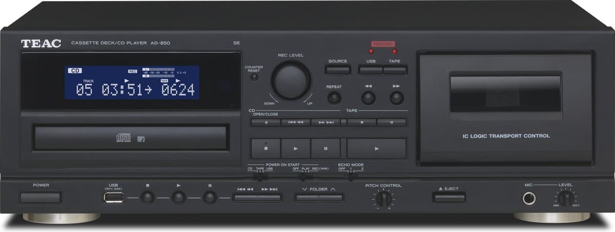 Teac AD-850-SE ZWART Cassettedeck met CD speler — afbeelding 1