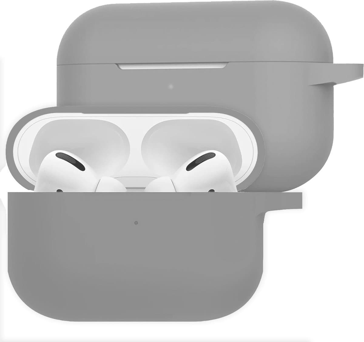 Hoesje Geschikt voor Apple AirPods Pro 2 - Siliconen Hoes met Clip - Silicone Case Cover - Grijs — afbeelding 1