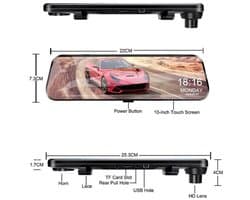 Dashcam voor Auto - 10 Inch Touchscreen Spiegelcamera - 1080P AHD Dashcam met Nachtzicht - G-Sensor - Parkeermodus - Groothoek 170° - Inclusief 6M RCC Achteruitrijcamera - Zwart