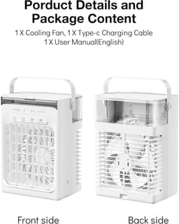 Mini airco 4-in-1 draagbare luchtkoeler met 1000 ml watertank, 3 snelheden, USB en timer — thumbnail 3
