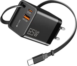 USB-C-oprolbare oplader 65 W, oprolbare oplaadkabel, voedingsadapter (inclusief kabel), 3 poorten, oprolbare oplader, snellader Geschikt voor op reis — thumbnail 1