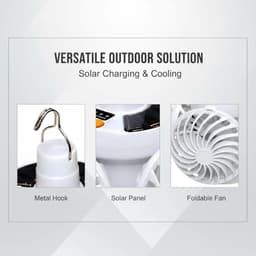 ZVD Plafondventilator – Op zonne-energie werkende ventilator met verlichting – Tentventilator met 4 bladen – Met LED-verlichting – Oplaadbaar via USB – Inclusief afstandsbediening – Ideaal voor kamperen, wandelen en verkoeling buitenshuis — thumbnail 4