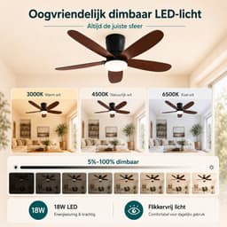 Rosnek Plafondventilator met Lamp - 42 Inch vervangen door Ø106 cm - LED Plafondlamp Dimbaar - Afstandsbediening & App - 6 Snelheden - Stille DC Motor - Laag Profiel - Walnootlook — thumbnail 5