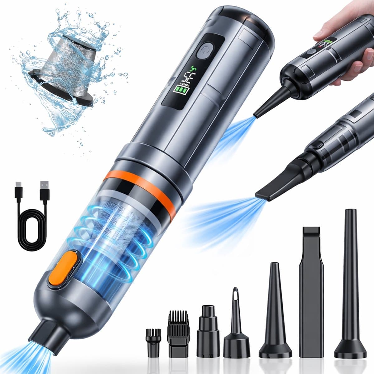 Draadloze Handstofzuiger 16000Pa – Krachtige Auto & Huis Stofzuiger, USB Oplaadbaar, Nat & Droog, Met Blaasfunctie en Accessoires voor Auto, Bank — afbeelding 1