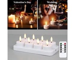 Oplaadbare Theelichtjes Met Afstandsbediening En Timer, 8 Stuks Op Batterijen Werkende 3D-lont Flikkerende Vlamloze Kaarsen Met Oplaadstation Voor Halloween-kerstdecoratie (4 X 4,7 Cm)
