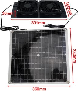 Zonne Ventilator - Dubbele Ventilator - Ruimte Koelen - IP65 Weerbestendig - 30W Vermogen - Zwart — thumbnail 5