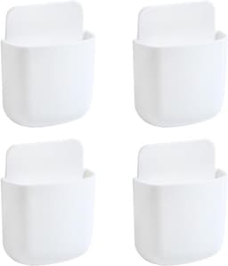 Witte Muurbevestigde Opbergdoos voor Afstandsbediening en Telefoon - Zelfklevende Houder voor Afstandsbediening, Potlood, Mobiele Telefoon en Tandenborstel - Ideaal voor Organisatie en Ruimtebesparing — thumbnail 1