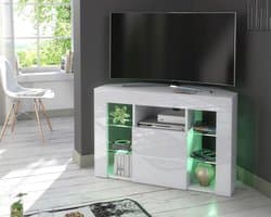 Tv-standaard Hoek - Tv meubel - Media Opbergen - Hoogglans en Mat Wit - 100cm - Wit