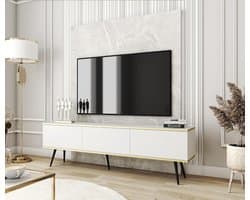 Tv-meubel - Tv-standaard mediakast - Woonkamer organiseren - Push-to-open deuren - 175 cm breed - Wit met zwart