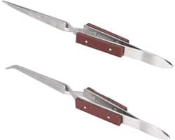 Set van 2 Zelfsluitende Pincetten, Rechte en Gebogen Punt voor Solderen van Sieraden en Creatieve Klussen