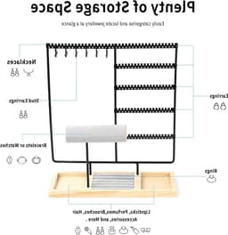 Sieradenstandaard voor het organiseren van kettingen, armbanden, oorbellen en horloges, 34 cm hoog, zwart metalen en houten sieradenopslag — thumbnail 5
