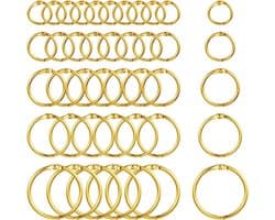 100 Stuks IJzeren Losse Bladbinder Ringen Sleutelhangers, Gouden Kleur, Diverse Maten voor Creatieve Projecten