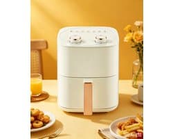 Compacte airfryer van 6 liter met 7 menu opties instelbare timer en temperatuurregeling roestvrijstalen frituurmand met antiaanbaklaag wit