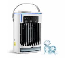 Airco -Mobiele airco - Aircooler - Draagbare airconditioners – Persoonlijke koelventilator met 3 windsnelheden en nachtlampje – 4-in-1 luchtkoeler en mini-airco, draagbaar voor thuis, kantoor, kamer, auto en camping — afbeelding 1