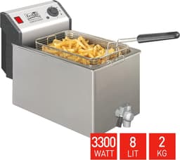 Friteuse - Frituurpan - Grote porties frituren - Dubbel verwarmingselement - 8 liter - Inox — thumbnail 5