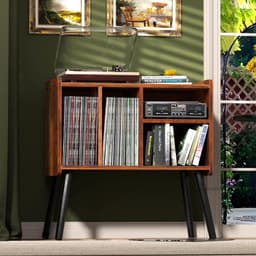 SNJY® Platenspeler Meubel - Platenspeler Kast - LP Houder - Platenhouder - 36,6D x 66B x 64H - Bruin — thumbnail 1