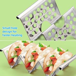 4-delige tortilla-rekkenset, gemaakt van roestvrij staal. Elk rek biedt plaats aan 3 tortilla's en is voorzien van een handige handgreep. Geschikt voor gebruik in de magnetron, airfryer en oven. — thumbnail 3