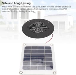 Afzuigventilator op Zonne-energie - Ronde Ventilator - Luchtcirculatie Buiten - Geruisloos Ventilatiesysteem - 10W Paneel - Zwart — thumbnail 2