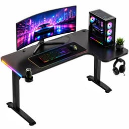 Avalo Gaming Bureau - 160x100x75 CM - L Vormig Hoekbureau - Game Desk Met LED Verlichting - Tafel - Zwart - Hoek Rechts — thumbnail 1