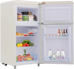 Retro Koelkast - Mini Koelvriescombinatie - Dubbeldeurs Koelkast - Vrijstaand – 72L – Klasse E – Stil 39dB - LED - Slaapkamer - 91cm - Vriesvak - Wit — thumbnail 1
