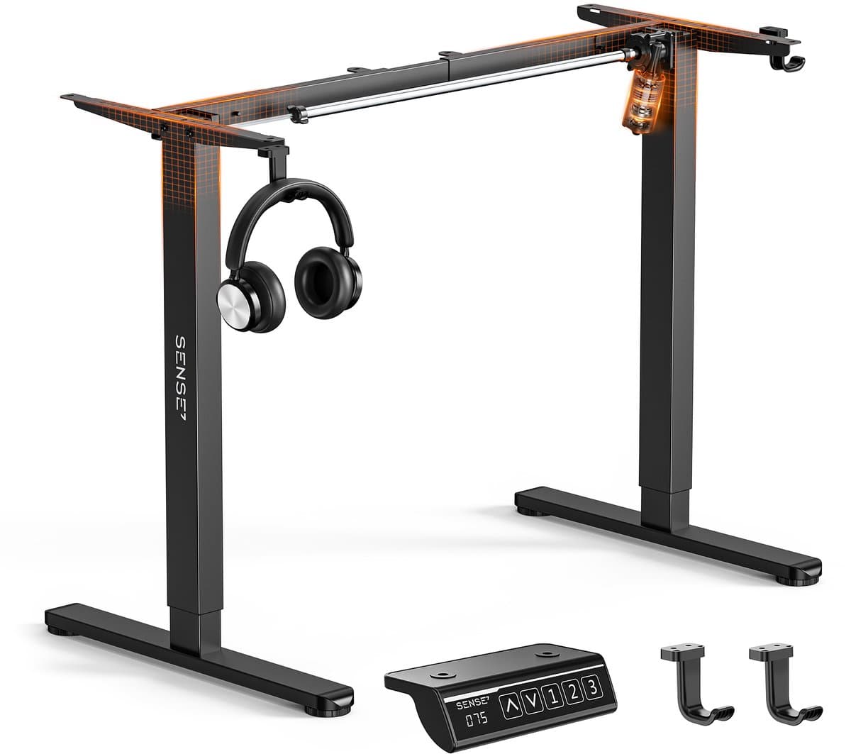 SENSE7 NOJO Light - Elektrisch Bureauframe - Verstelbaar 72-118cm - Geheugen 70kg Belasting - Zit Sta Bureau Zwart — afbeelding 1