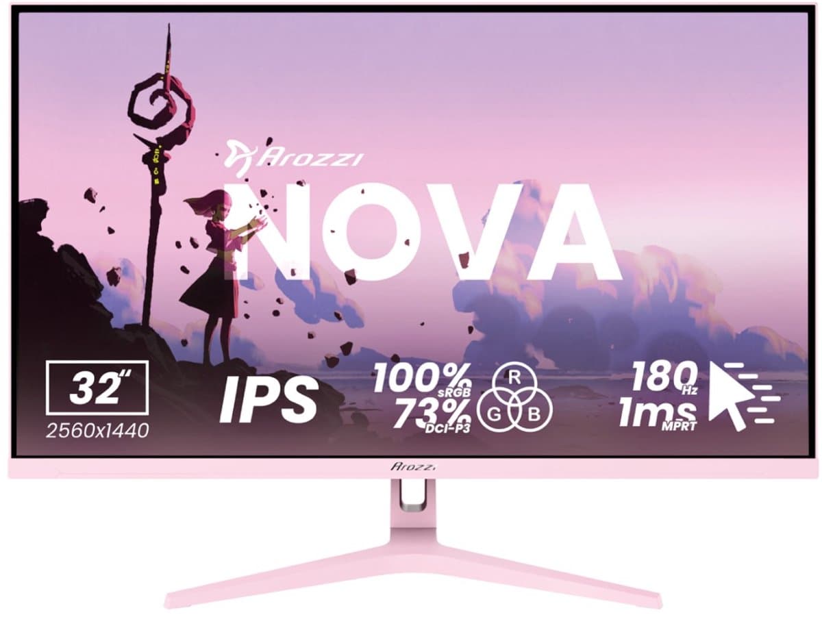 Arozzi Nova 32" Gaming Monitor - QHD IPS - 180Hz - Roze — afbeelding 1