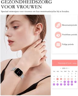 RAYOFI - Smartwatch - Nieuwe damessmartwatch 2026 - 1,75-inch sporthorloge - Met telefoonfunctionaliteit - Dubbele bandjes - Volledig touchscreen - Vierkant ontwerp - Stijlvol damessporthorloge - Zilver - Compatibel met Android 4.4+ / iOS 10.0+ — thumbnail 3
