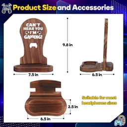 Hoofdtelefoon Houder - Gamer Accessoire - Bureau Organisatie - Handgemaakt Natuurlijk Hout - 19x16x25 cm - Houtkleur — thumbnail 4