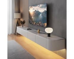 Zwevende TV Kast - TV Meubel Wandmontage - Woonkamer Opbergen - Afgeronde Hoeken Veilig - 260cm Breed - Leisteen Wit