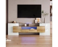 TV Meubel - Dressoir Laag - Entertainment Opbergen - Geïntegreerde LED Verlichting - 200cm Breed - Wit Zwart