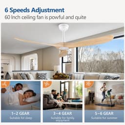 Merdoo Plafondventilator zonder Lamp - 60 inch - 3 Houten Bladen - Afstandsbediening - Wit/Naturel — thumbnail 2