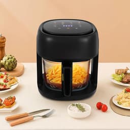Heteluchtfriteuse, 3,3 l, 1350 W, airfryer met kijkvenster, 8 programma's, friteuse zonder olie, automatische uitschakelfunctie, gemakkelijk te reinigen, touchscreen, grillen, bakken, braden enz — thumbnail 3