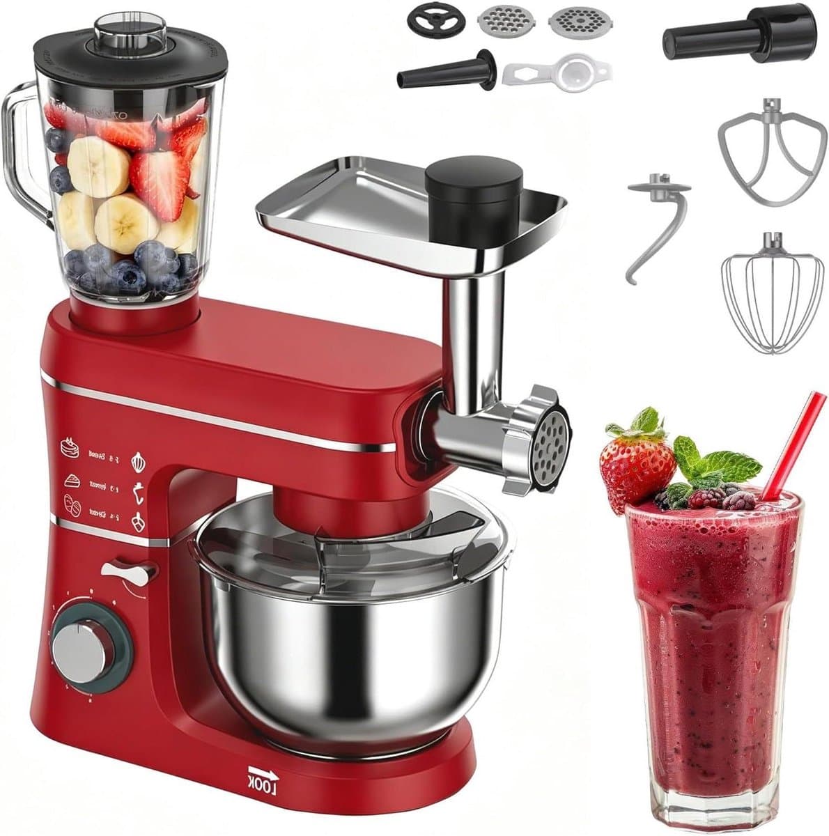 Staande Mixer - Keukenmachine Keukenmixer - Bakken en Koken - 5-in-1 Multifunctioneel - 10 Liter - Rood — afbeelding 1