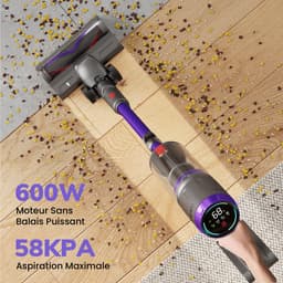 Draadloze Accustofzuiger 58 kPa met Dierenborstel en Haartrimmer – 75 Min Looptijd, LED-display, 6-traps Filtratie, Flexibele Slang, 1,6 L Stofreservoir — thumbnail 5