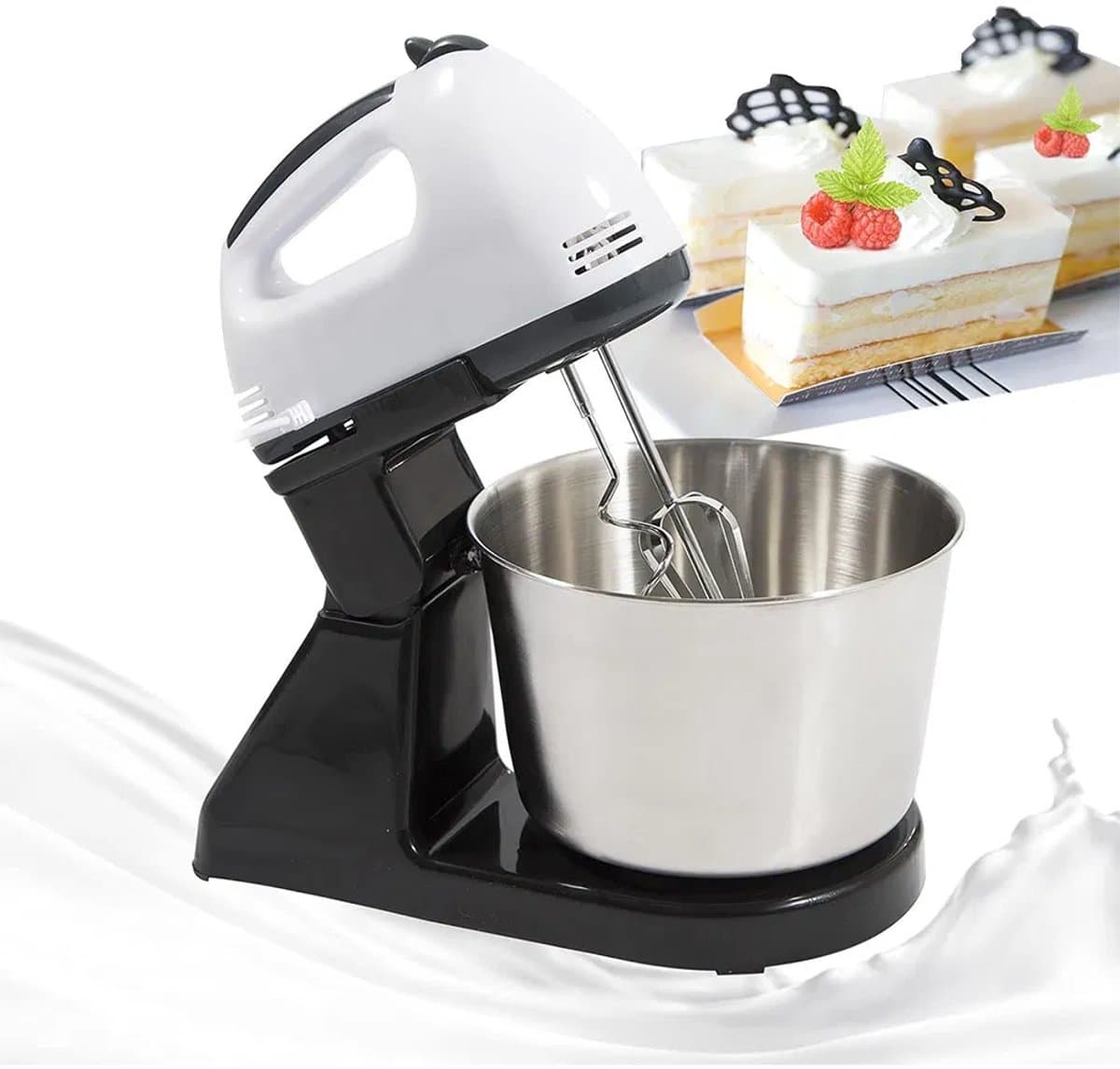 Compacte Keukenmachine – 100W – 1.7L – 7 Snelheden – Keukenmixer met RVS Mengkom – Deeg Kneden & Kloppen – Wit — afbeelding 1