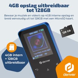 Denver MP3/MP4 Speler - Bluetooth - Shuffle/Repeat - SD kaart tot 128GB - Incl. oordopjes - Dictafoon - MP1830BU - Blauw — thumbnail 3