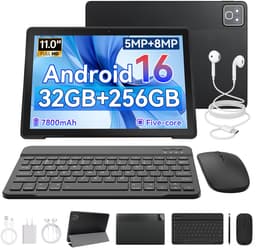 11 inch Tablets - Android 16 - 32GB RAM(3G+29GB) - 256GB - 7800mAh - WiFi6 - Widevine L1 - Face ID - Tablet met toetsenbord,muis,Pen - Zwart — thumbnail 1