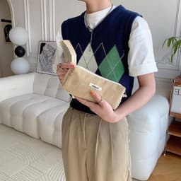 Ribbelstof Pennenzak voor Meisjes en Tieners, Praktische Rits, Pennenhouder, Ideaal voor School, Kantoor en Reizen, Roze (Beige) — thumbnail 4