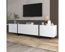Tv-kast - Lowboard paneel - Opbergen elektronica - Kleurgeblokkeerd design - 190x35x45cm - Wit en zwart