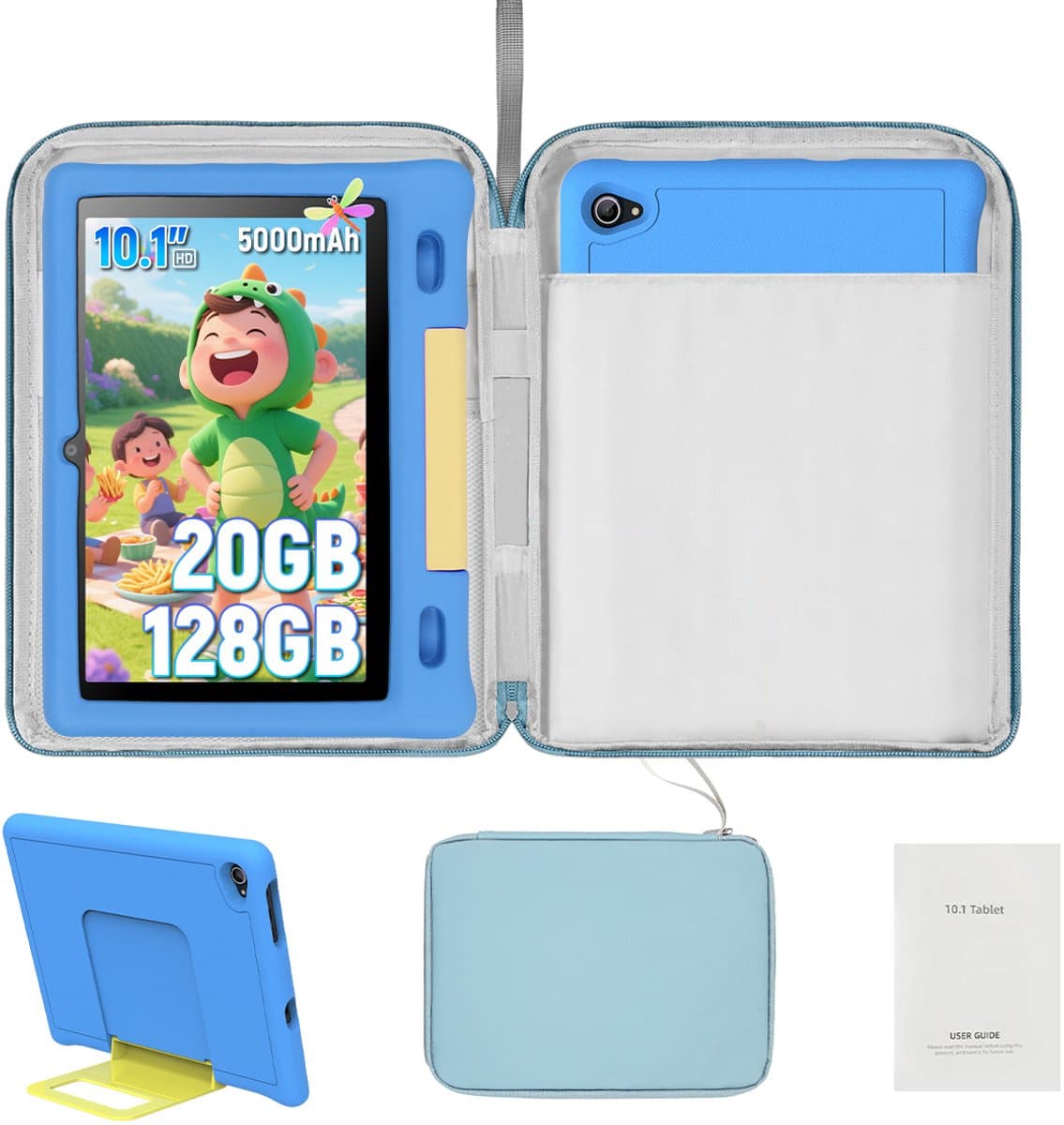 Hotlight 10.1 Kindertablet – Android 15 Tablet met Blauw tablet hoesje - Tablet Hoes Sleeve – 20 GB RAM/128GB ROM - Ouderlijk Toezicht – Vanaf 3 Jaar — afbeelding 1
