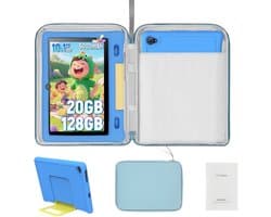 Hotlight 10.1 Kindertablet – Android 15 Tablet met Blauw tablet hoesje - Tablet Hoes Sleeve – 20 GB RAM/128GB ROM - Ouderlijk Toezicht – Vanaf 3 Jaar