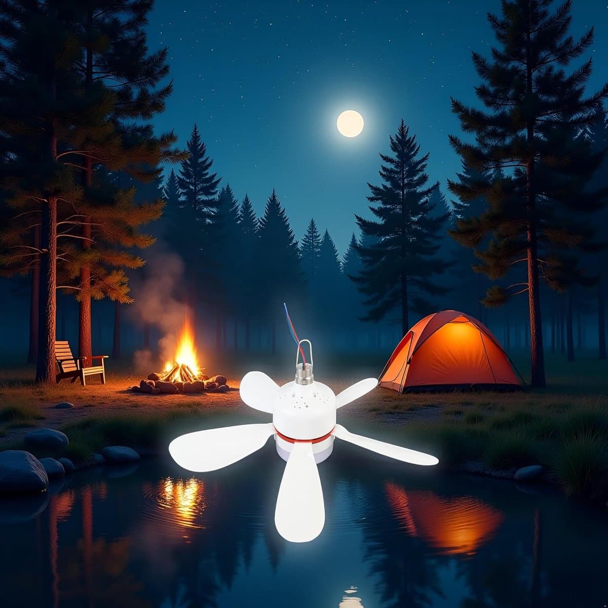 Alomejor Ceiling Fan Tent Ceiling Fan with Light 12V Blades for Outdoor 16.5 Inch LED Light DC Camp Fan for Camping Tent — afbeelding 1