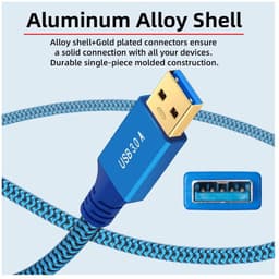 USB 3.0 Kabel - Micro USB Kabel - Externe Schijf Aansluiten - Gevlochten Bescherming - 60 cm - Blauw — thumbnail 5