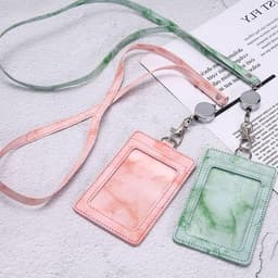 ID Kaart Houder voor Kantoor en School met Retractable Buckle, Transparante Kaartsleuf en Neopreen Halsband, Paars en Marmer Design — thumbnail 3