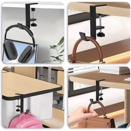 Een verstelbare bureauhaak, een clip om koptelefoons aan te bevestigen en een verstelbare armclip voor damestassen, handtassen en portemonnees. Geschikt voor het opbergen van spullen op het bureau, zoals tassen — thumbnail 3