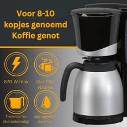 DYNA® Koffiezetapparaat met Thermoskan - Koffiezetapparaat voor 10 Kopjes - Anti Drup - 1L - RVS - Zilver - 37cm x 28cm x 20cm — thumbnail 2