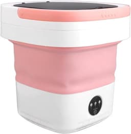Opvouwbare mini wasmachine met 7,5 liter inhoud, volautomatische werking en zachte droogfunctie, ideaal voor ondergoed in een stijlvolle roze kleur — thumbnail 1