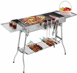 NordHaus Houtskool BBQ Grill - RVS Camping Barbecue - Opvouwbare Sate Grill - Groot Grilloppervlak - 122x30x75 cm — thumbnail 2
