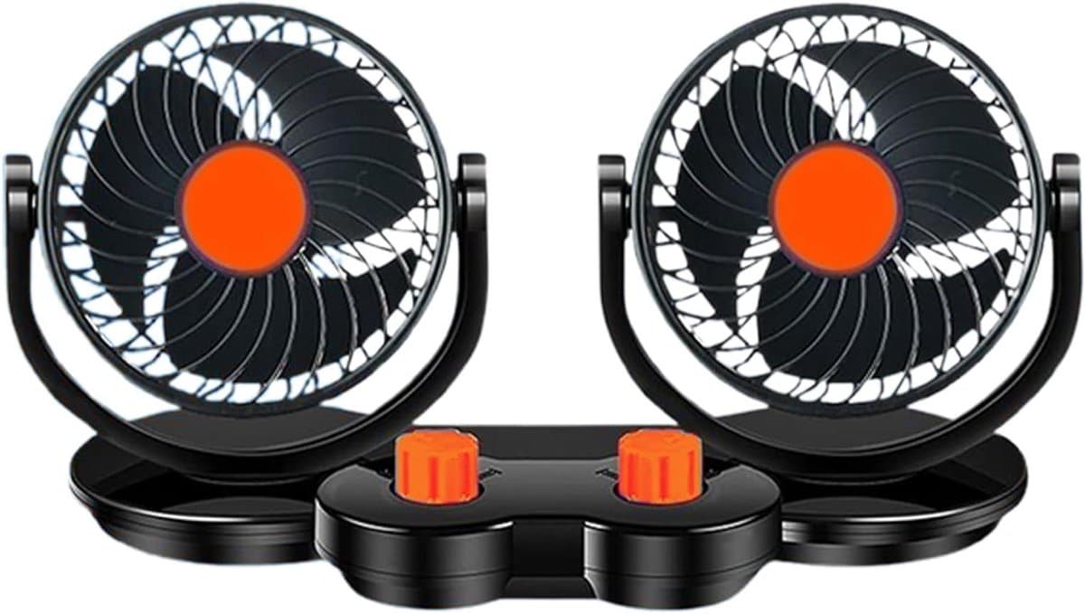 Zitventilator Dubbele Kop - Voertuig Ventilator - Koel Comfort - Dubbele Spanning - 17x16x17 cm - Zwart — afbeelding 1