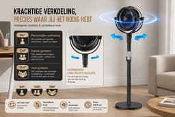 Ventilator – Staande ventilator – Tafelventilator – Luchtbevochtigende ventilator met afstandsbediening – Verkoelende nevel – 4 snelheidsstanden – In hoogte verstelbaar – Timer – Zwart — thumbnail 2